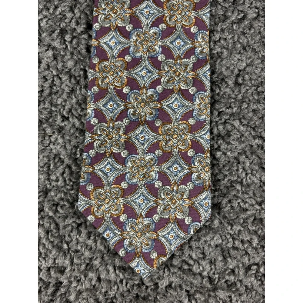 Christian Dior Monsieur Vintage Silk Tie Purple Geometric Medallion Italy Fabric